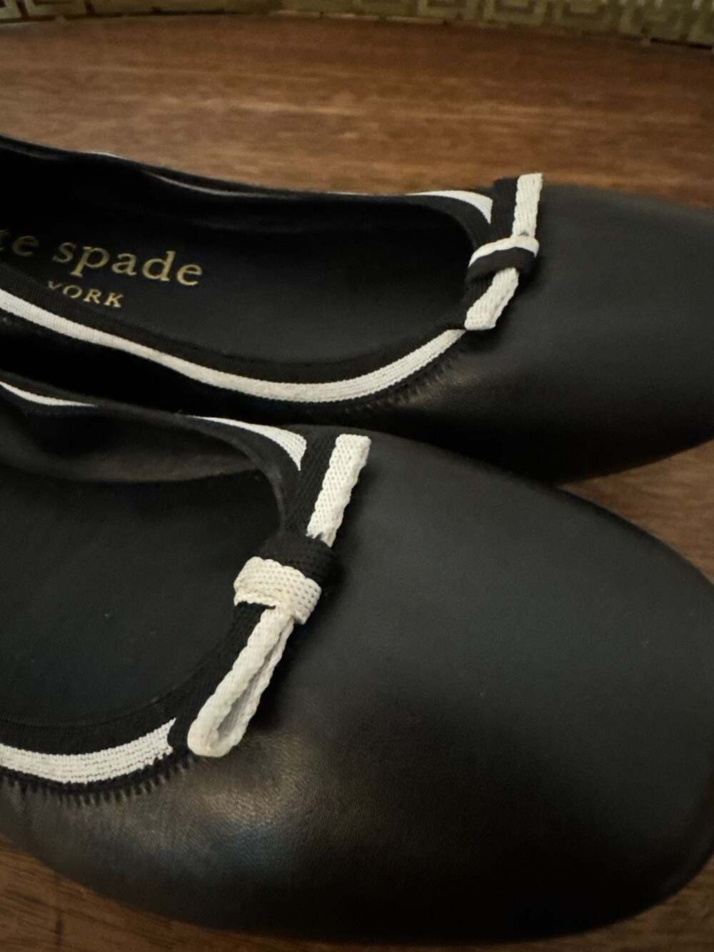 Kate Spade Claudette Leather Ballet Flats in Black/White Trim - Picture 3 of 5